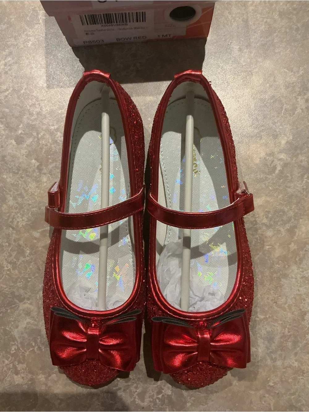 Ruby Red Shoes Slippers Girls Shimmer Red Mary Jane Flats Bow Wizard of Oz